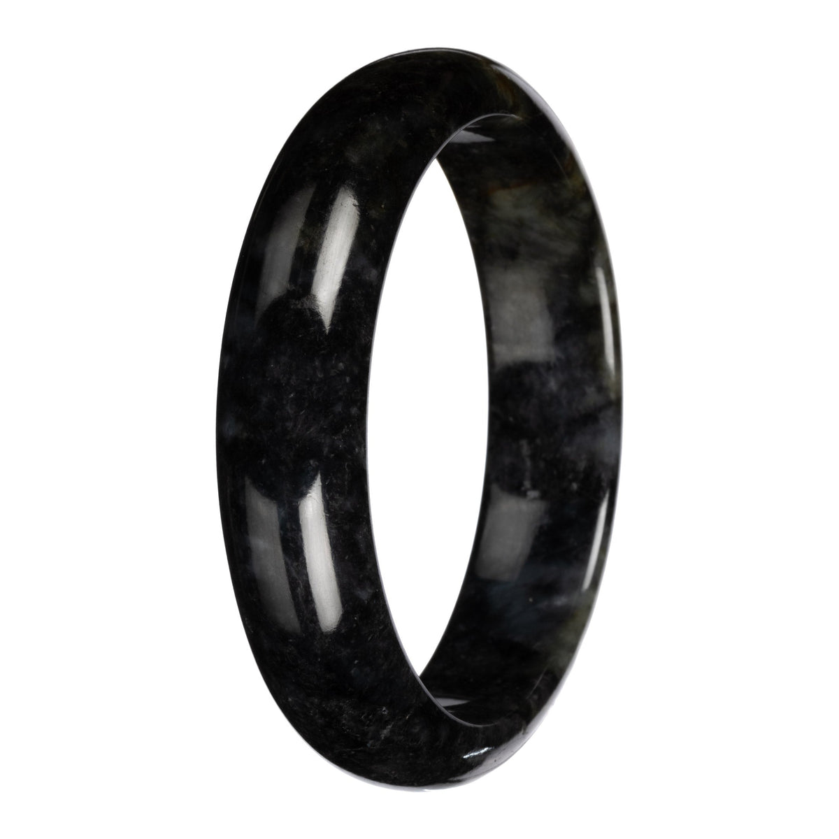 Natural Black with Dark Gray Pattern Jadeite Bangle - 63mm Half Moon