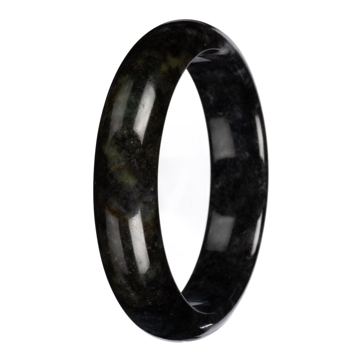 Natural Black with Dark Gray Pattern Jadeite Bangle - 63mm Half Moon