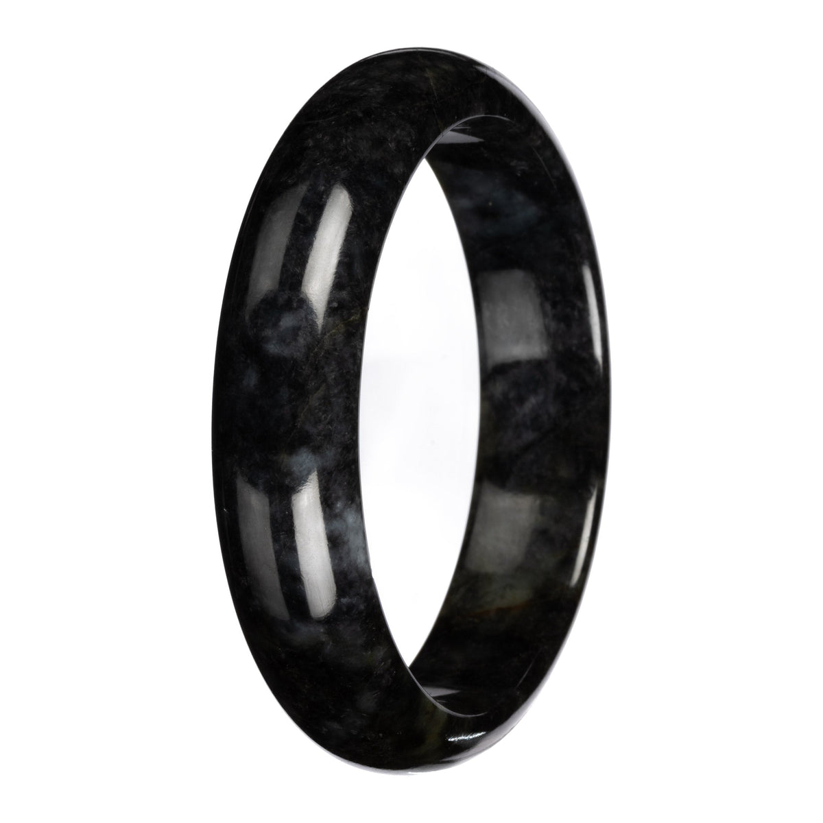 Natural Black with Dark Gray Pattern Jadeite Bangle - 63mm Half Moon