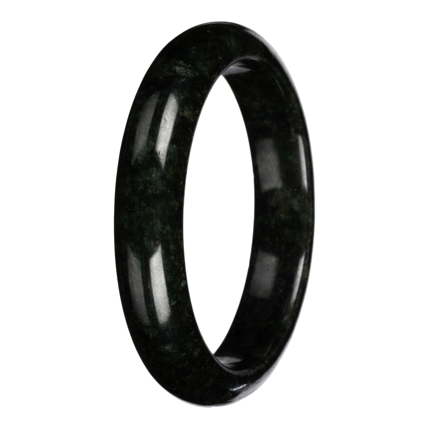 Natural Black and Deep Green Pattern Jadeite Jade Bangle - 63mm Half Moon