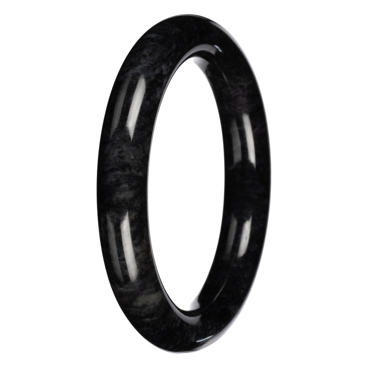 Grade A Black with Dark Gray Pattern Burma Jade Bangle Bracelet - 60mm Round