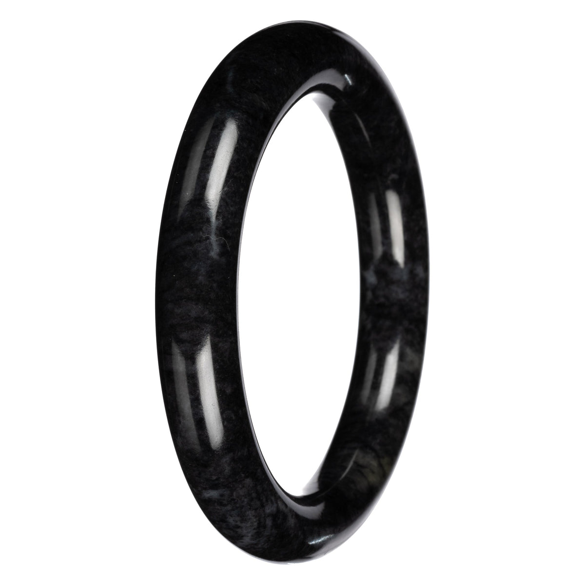 Grade A Black with Dark Gray Pattern Burma Jade Bangle Bracelet - 60mm Round