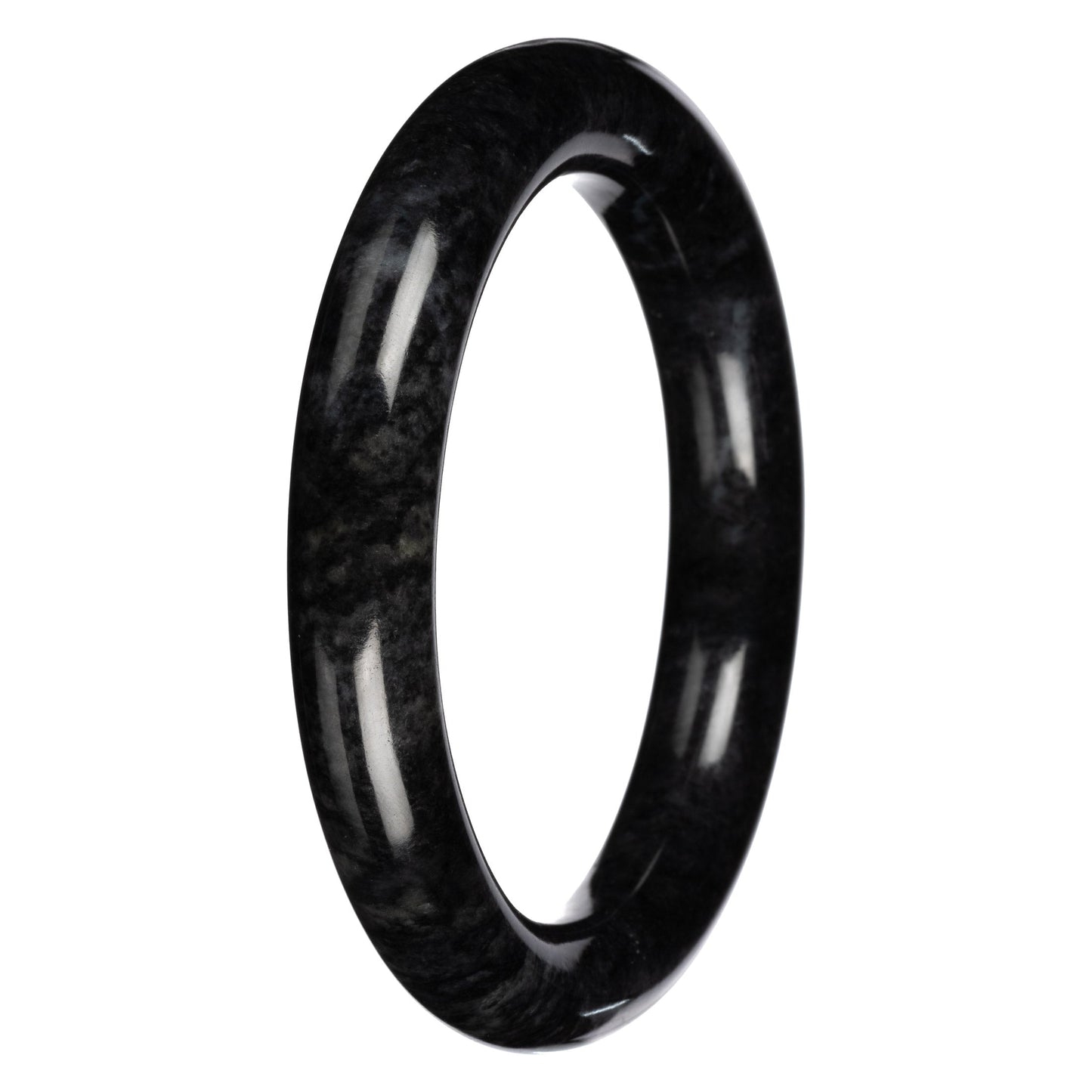 Grade A Black with Dark Gray Pattern Burma Jade Bangle Bracelet - 60mm Round
