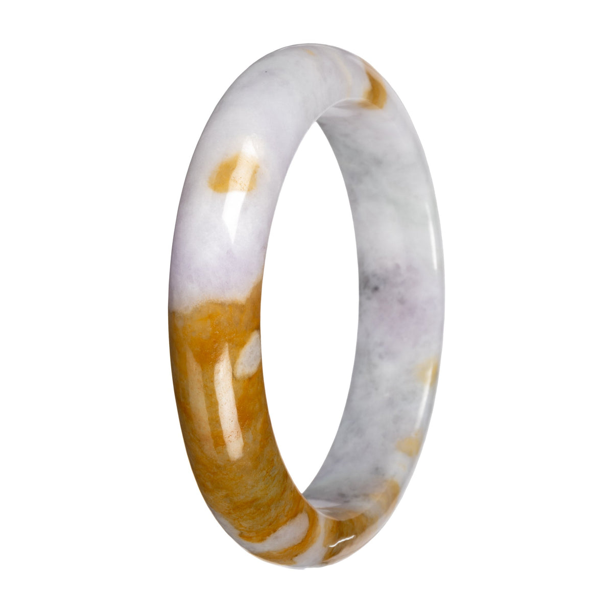 Untreated White with Light Lavender and Yellow Pattern Traditional Jade Bangle - 58mm Half Moon