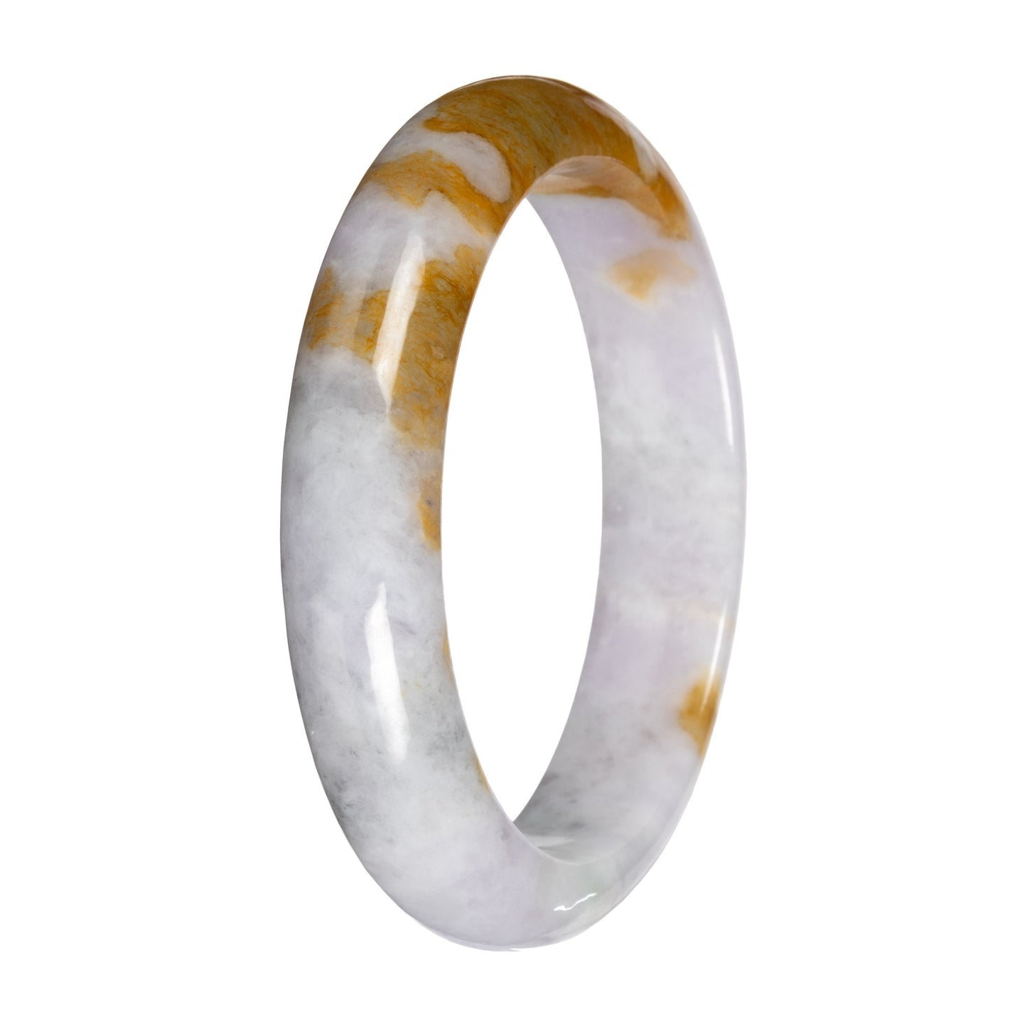 Untreated White with Light Lavender and Yellow Pattern Traditional Jade Bangle - 58mm Half Moon