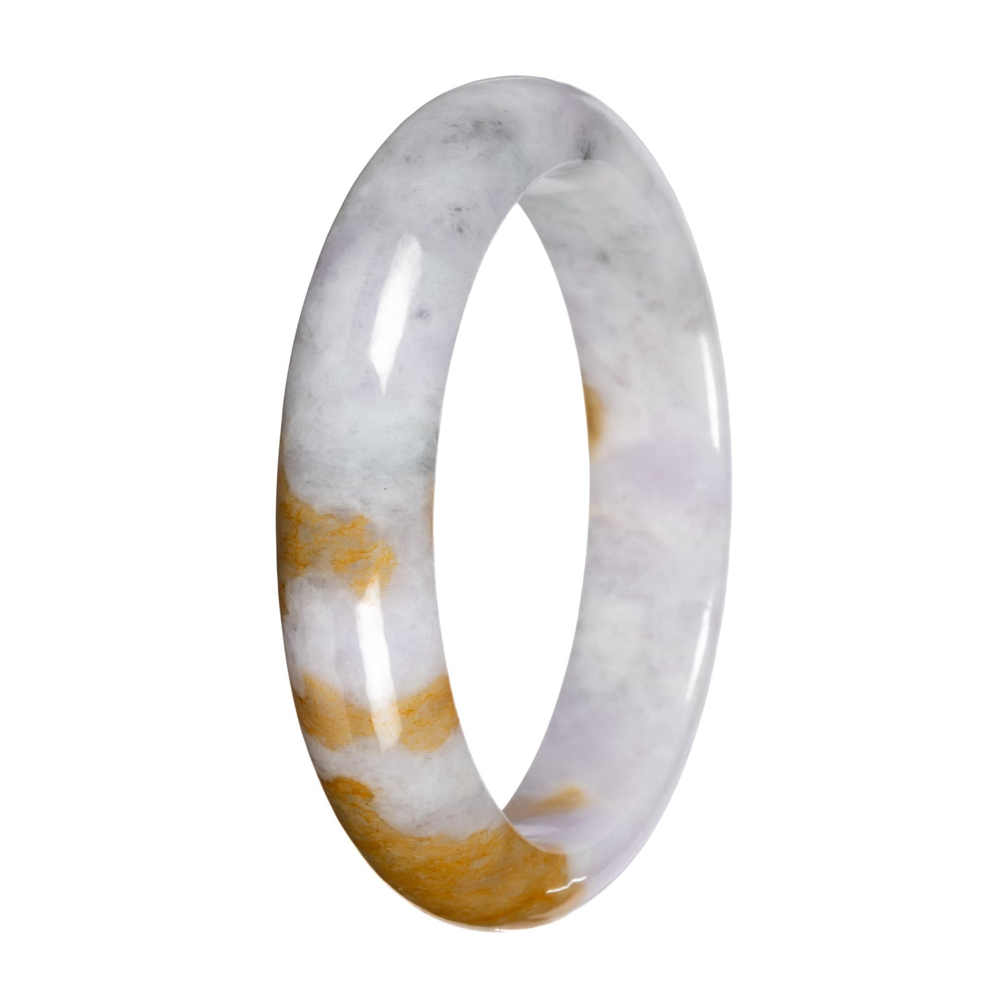 Untreated White with Light Lavender and Yellow Pattern Traditional Jade Bangle - 58mm Half Moon
