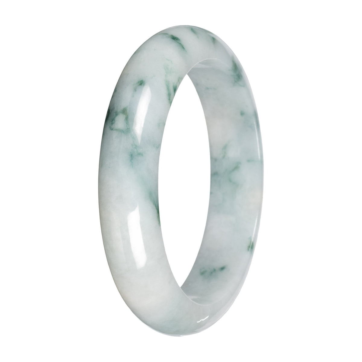 Real White with Green Pattern Jade Bangle - 59mm Half Moon