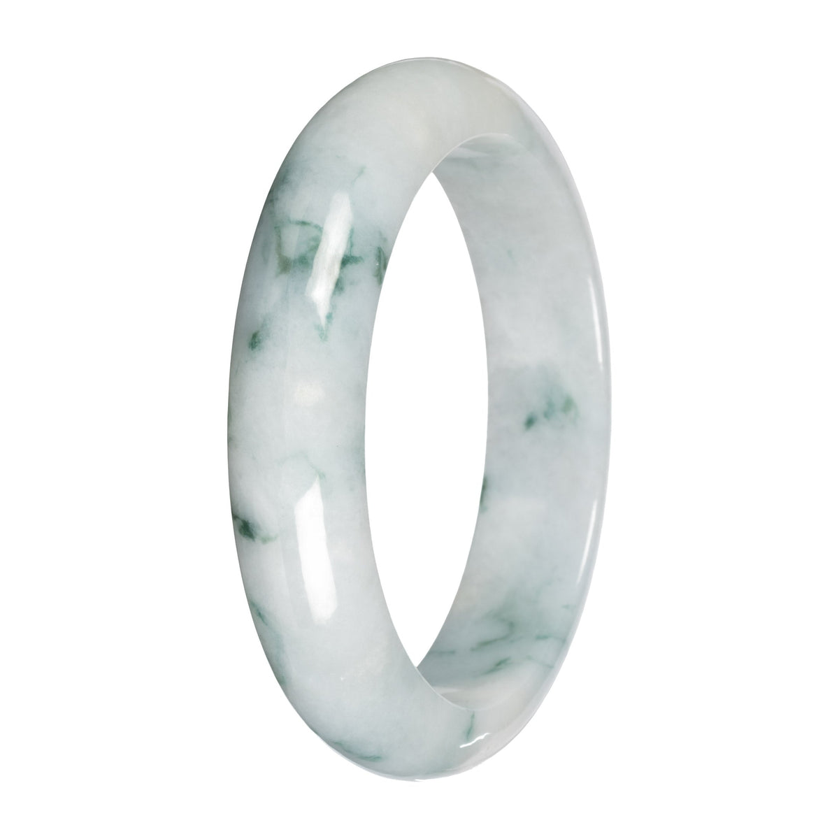 Real White with Green Pattern Jade Bangle - 59mm Half Moon