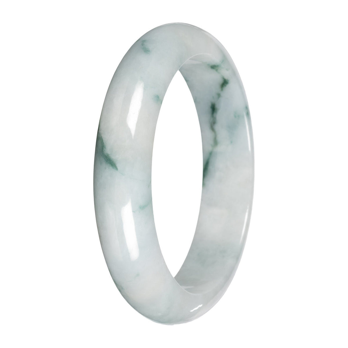 Real White with Green Pattern Jade Bangle - 59mm Half Moon