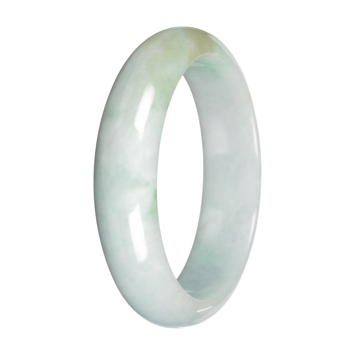 Grade A White with Light Green and Olive Pattern Jadeite Jade Bangle - 59mm Half Moon
