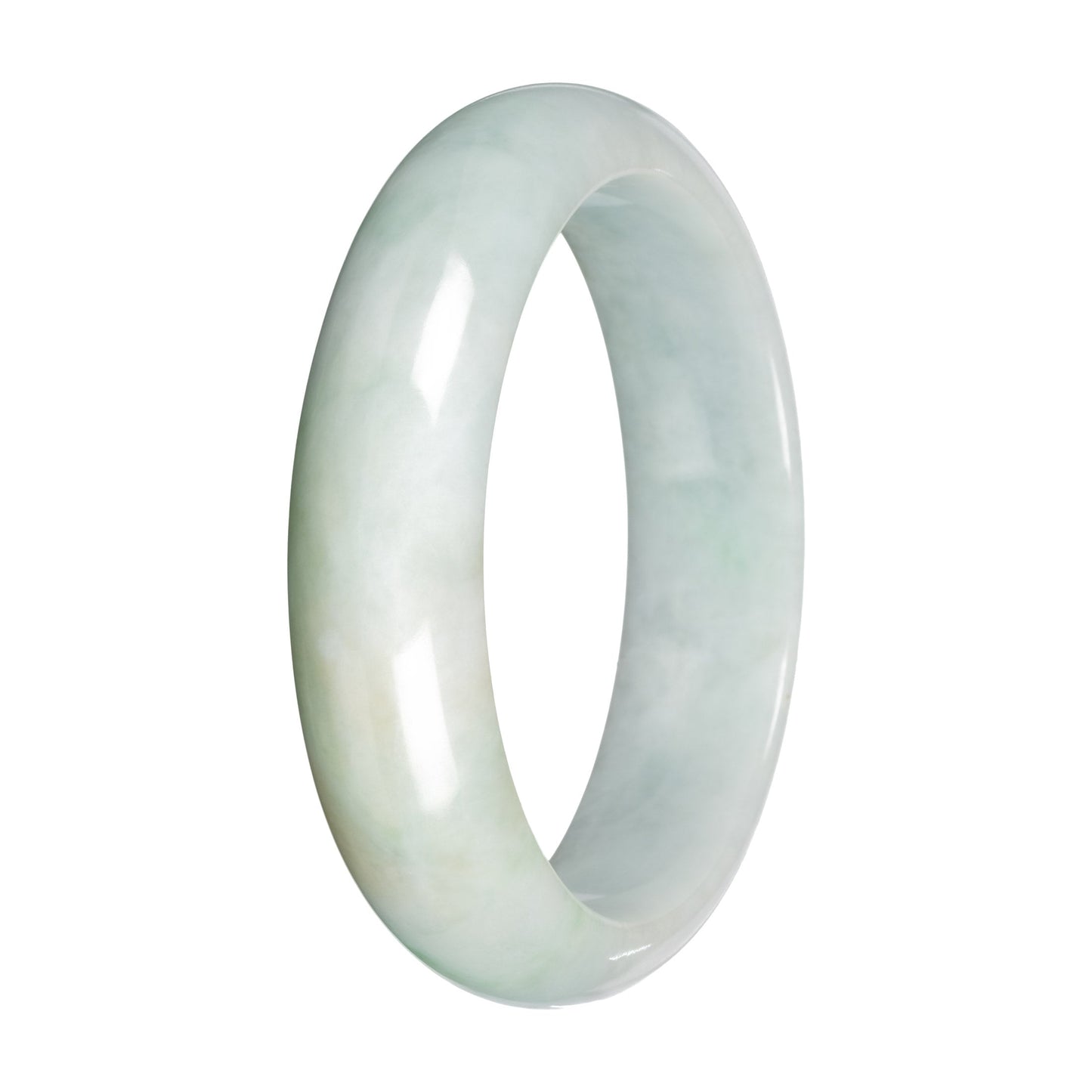 Grade A White with Light Green and Olive Pattern Jadeite Jade Bangle - 59mm Half Moon