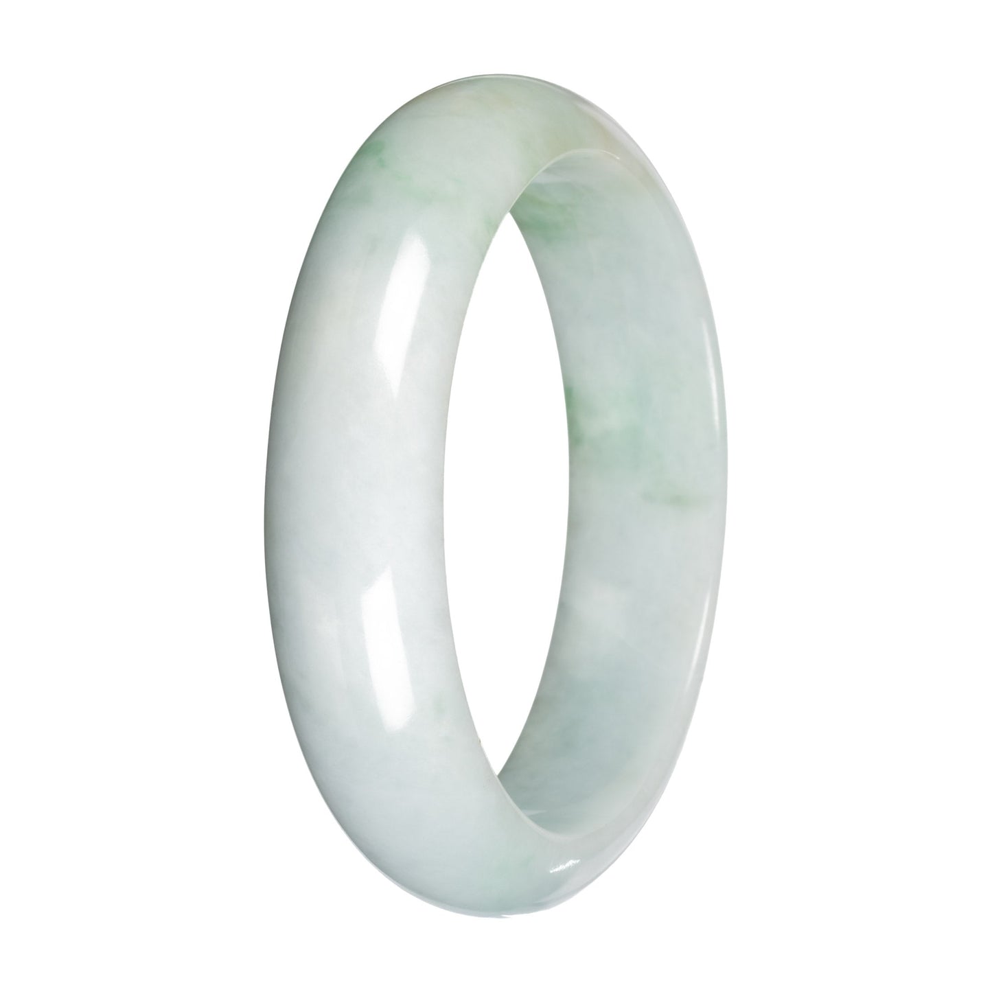 Grade A White with Light Green and Olive Pattern Jadeite Jade Bangle - 59mm Half Moon