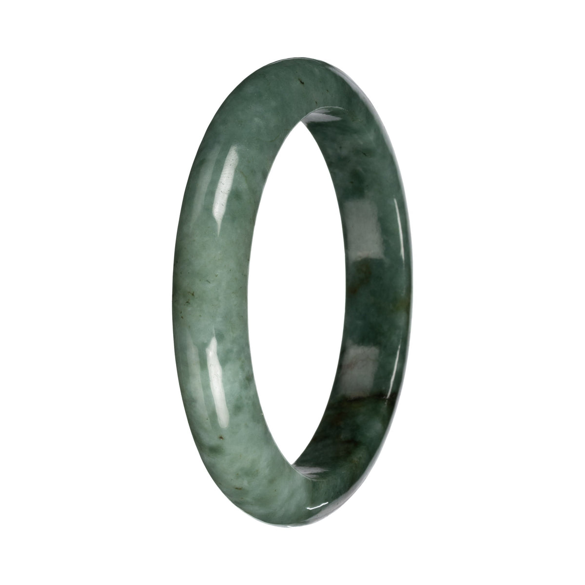 Untreated Green with Deep Green Pattern Burmese Jade Bangle - 56mm Half Moon