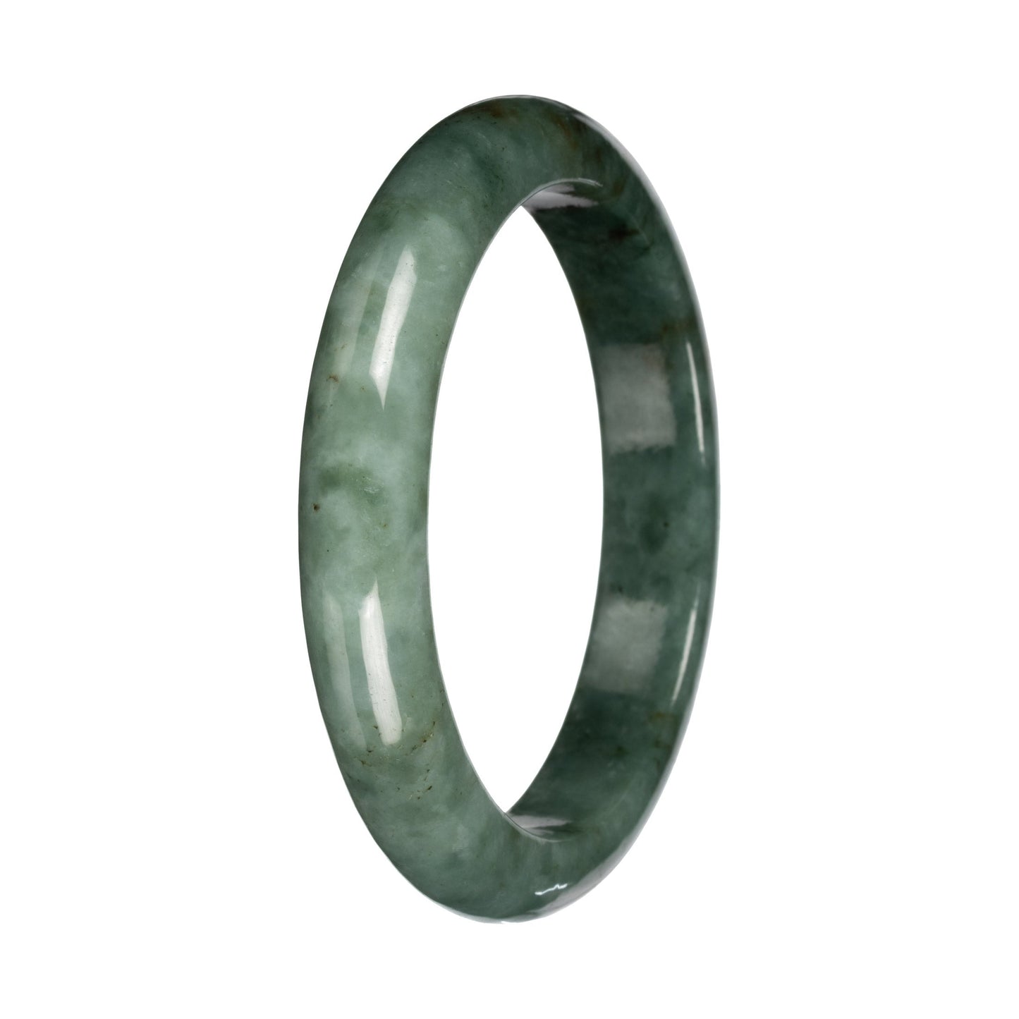Untreated Green with Deep Green Pattern Burmese Jade Bangle - 56mm Half Moon
