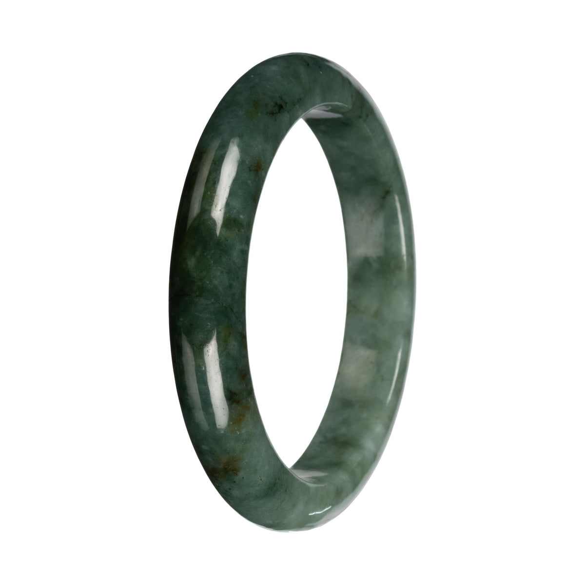 Untreated Green with Deep Green Pattern Burmese Jade Bangle - 56mm Half Moon
