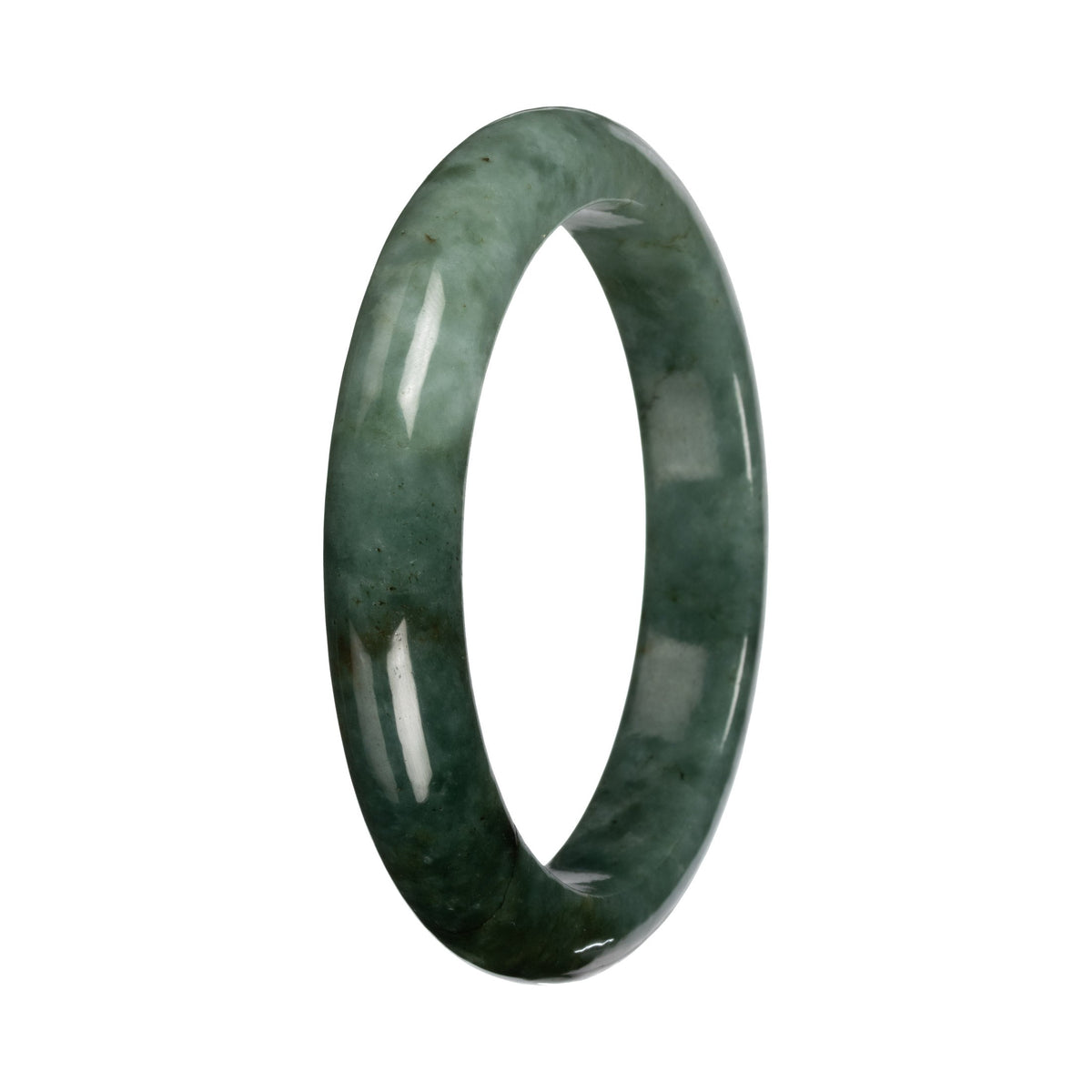 Untreated Green with Deep Green Pattern Burmese Jade Bangle - 56mm Half Moon