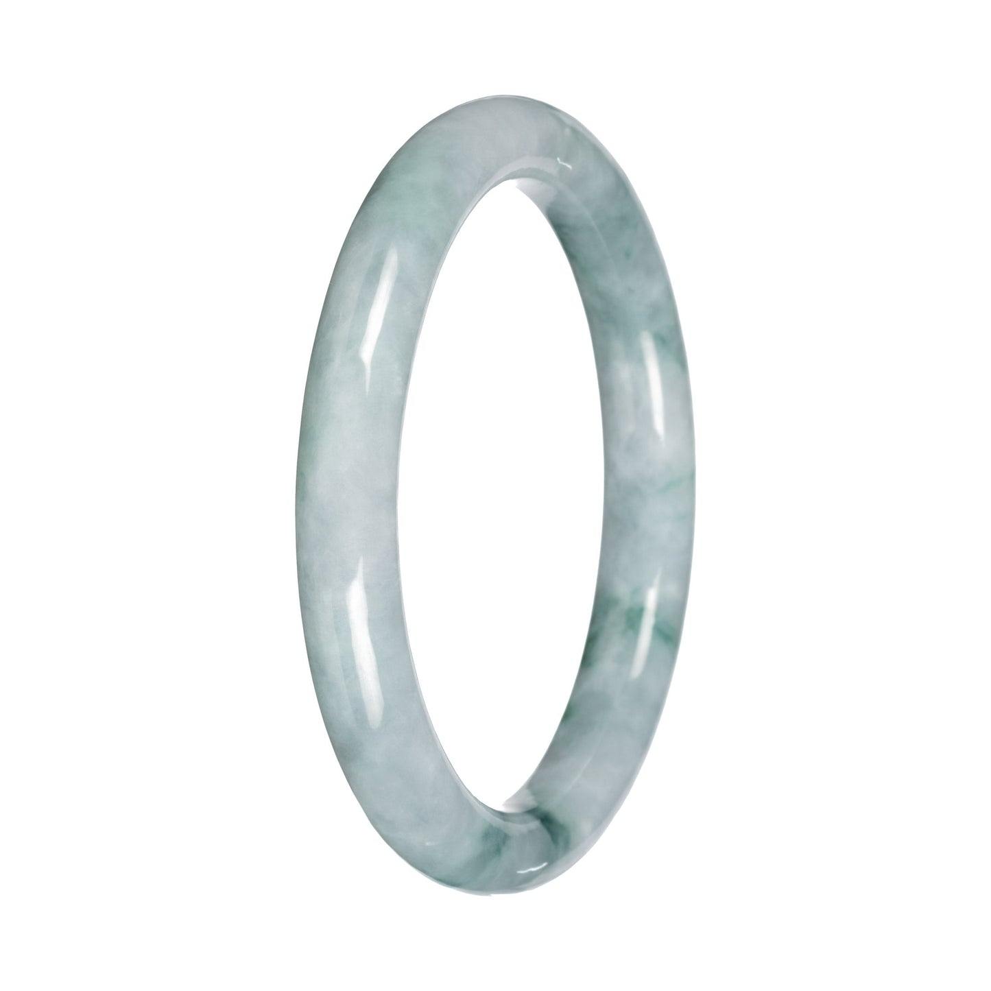 Untreated White with Green Pattern Burma Jade Bangle - 56mm Petite Round