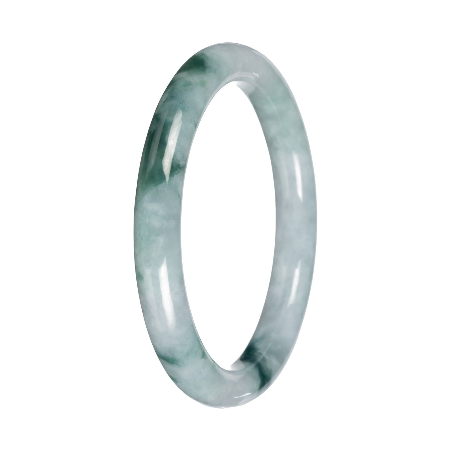 Untreated White with Green Pattern Burma Jade Bangle - 56mm Petite Round