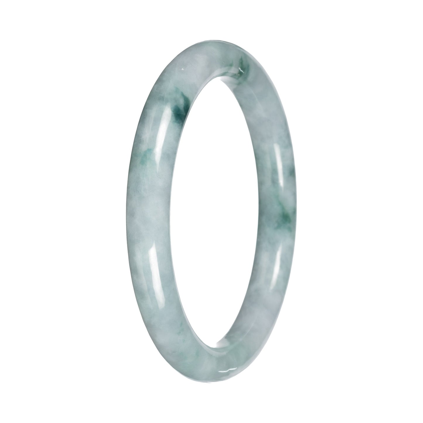 Untreated White with Green Pattern Burma Jade Bangle - 56mm Petite Round