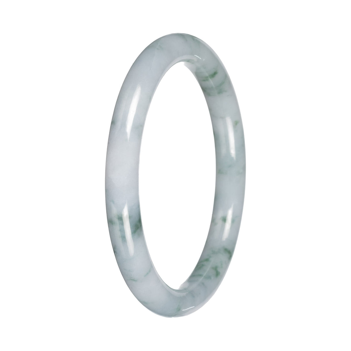 Natural White with Green Pattern Burmese Jade Bangle - 57mm Petite Round
