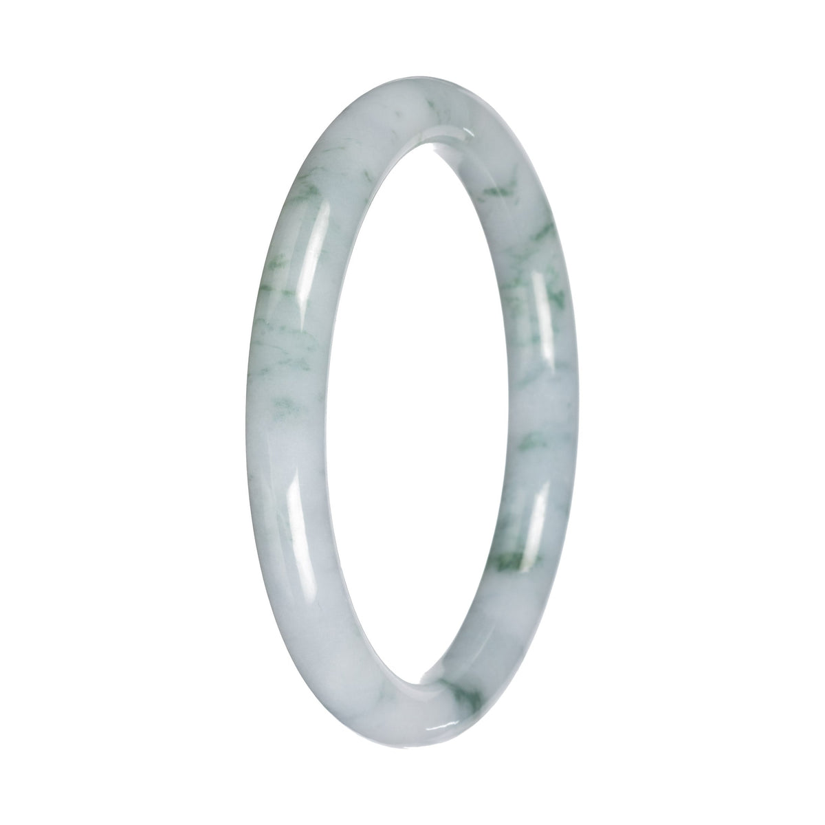 Natural White with Green Pattern Burmese Jade Bangle - 57mm Petite Round