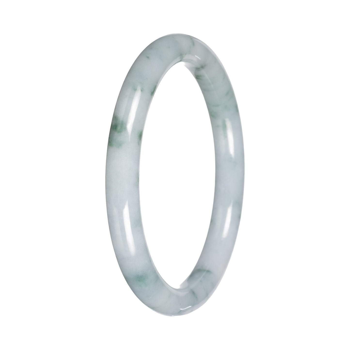 Natural White with Green Pattern Burmese Jade Bangle - 57mm Petite Round