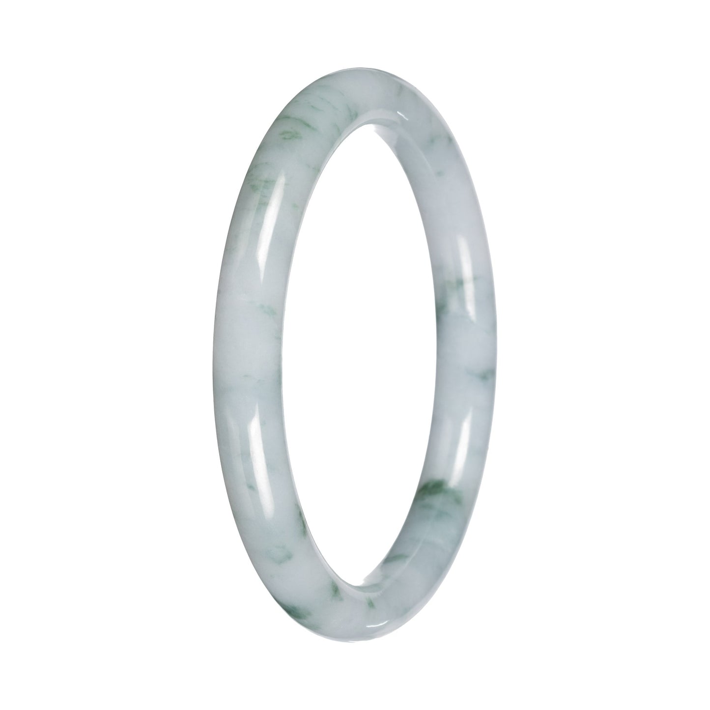Natural White with Green Pattern Burmese Jade Bangle - 57mm Petite Round