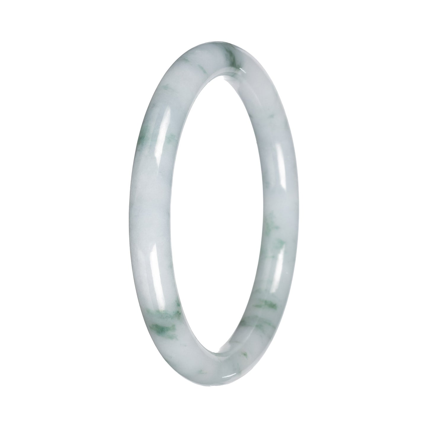 Natural White with Green Pattern Burmese Jade Bangle - 57mm Petite Round