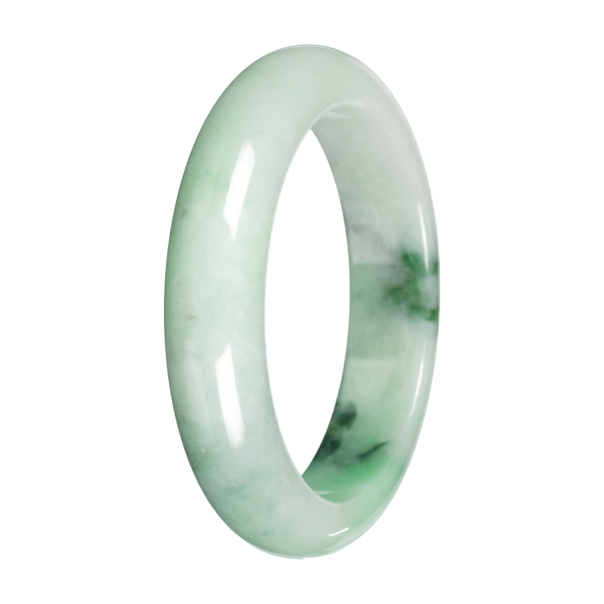 Untreated Pale Green with Apple Green and Green Pattern Burma Jade Bangle Bracelet - 57mm Half Moon