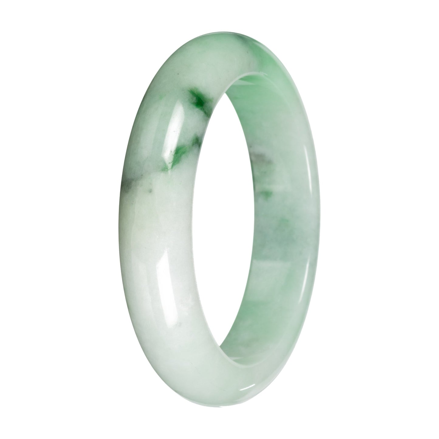 Untreated Pale Green with Apple Green and Green Pattern Burma Jade Bangle Bracelet - 57mm Half Moon