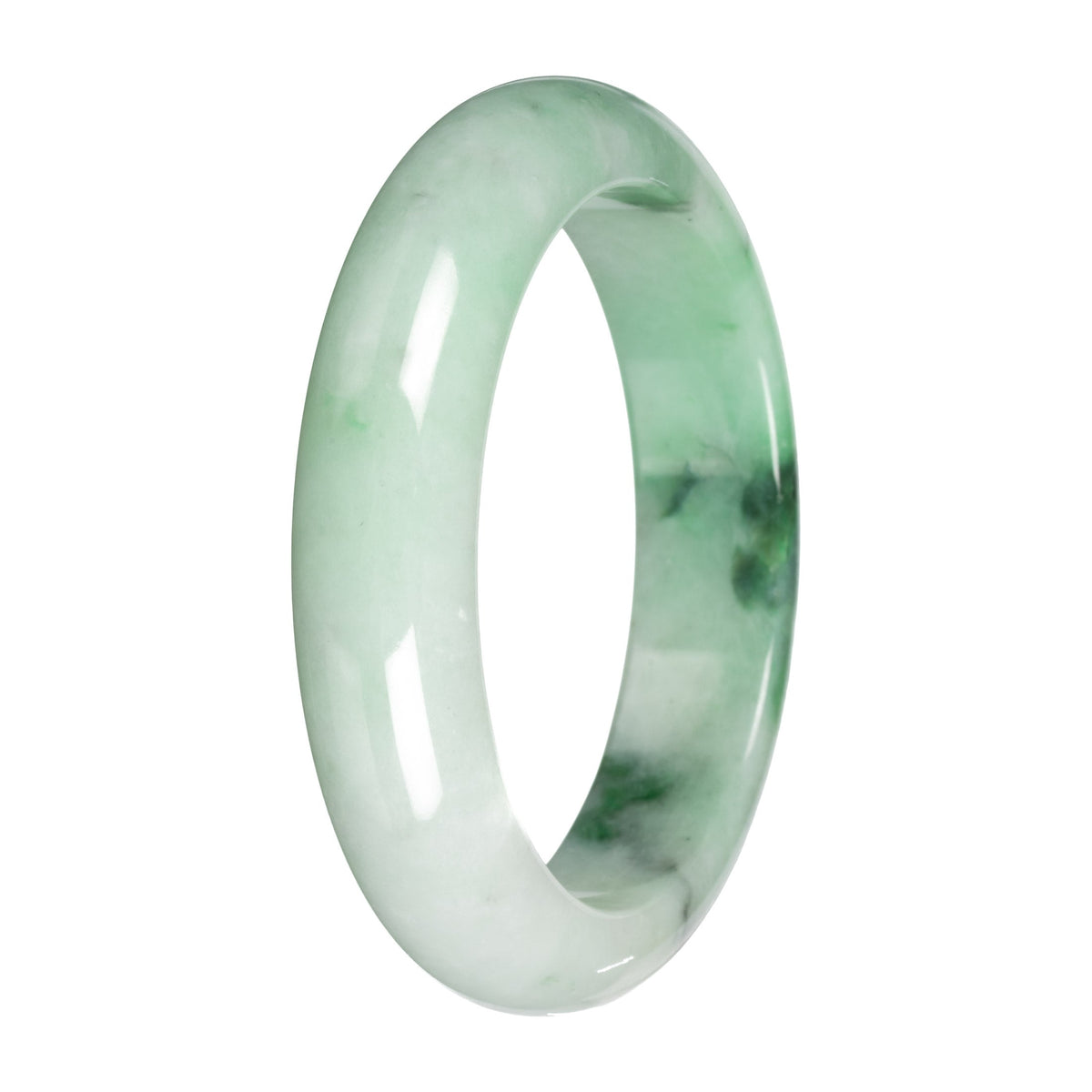 Untreated Pale Green with Apple Green and Green Pattern Burma Jade Bangle Bracelet - 57mm Half Moon