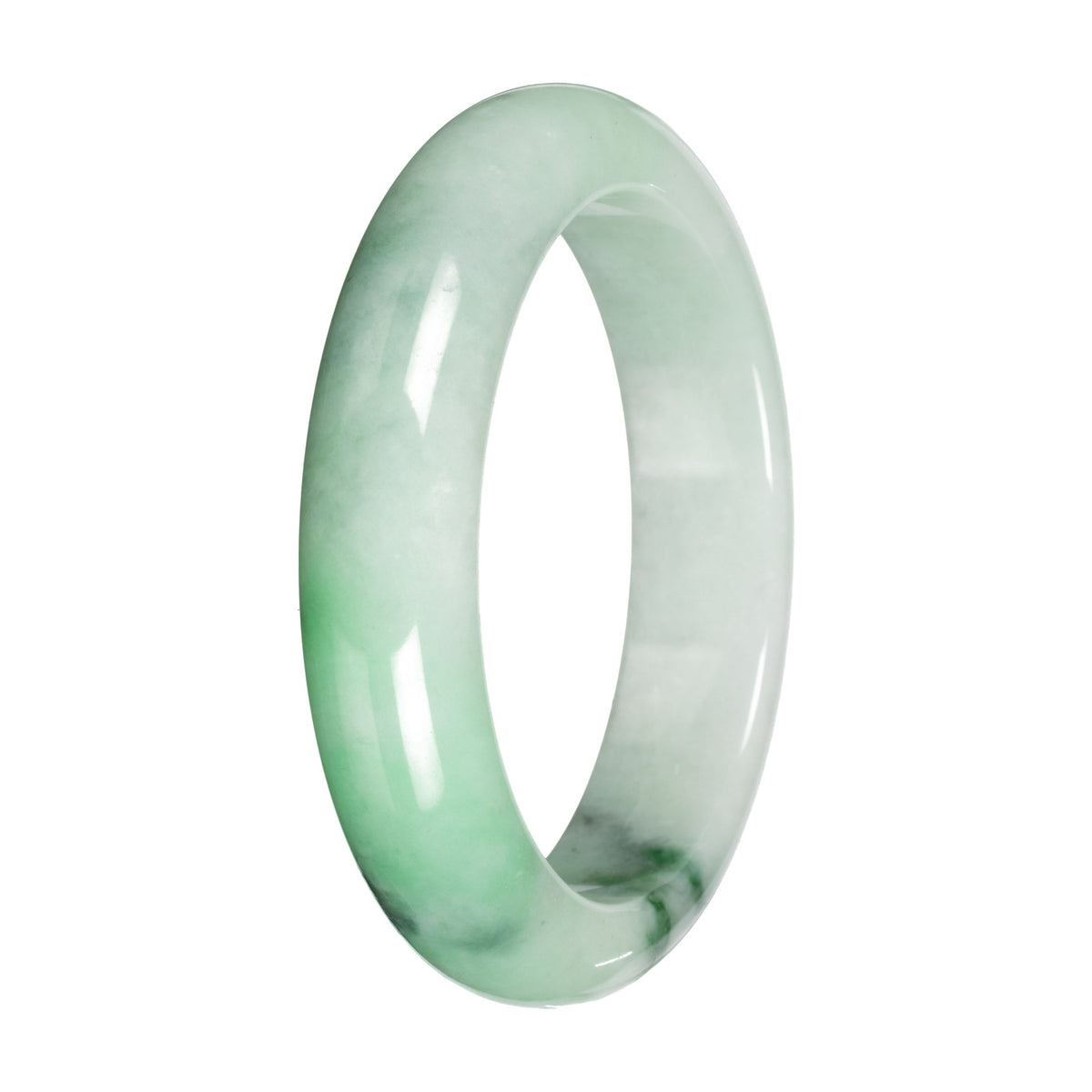Untreated Pale Green with Apple Green and Green Pattern Burma Jade Bangle Bracelet - 57mm Half Moon