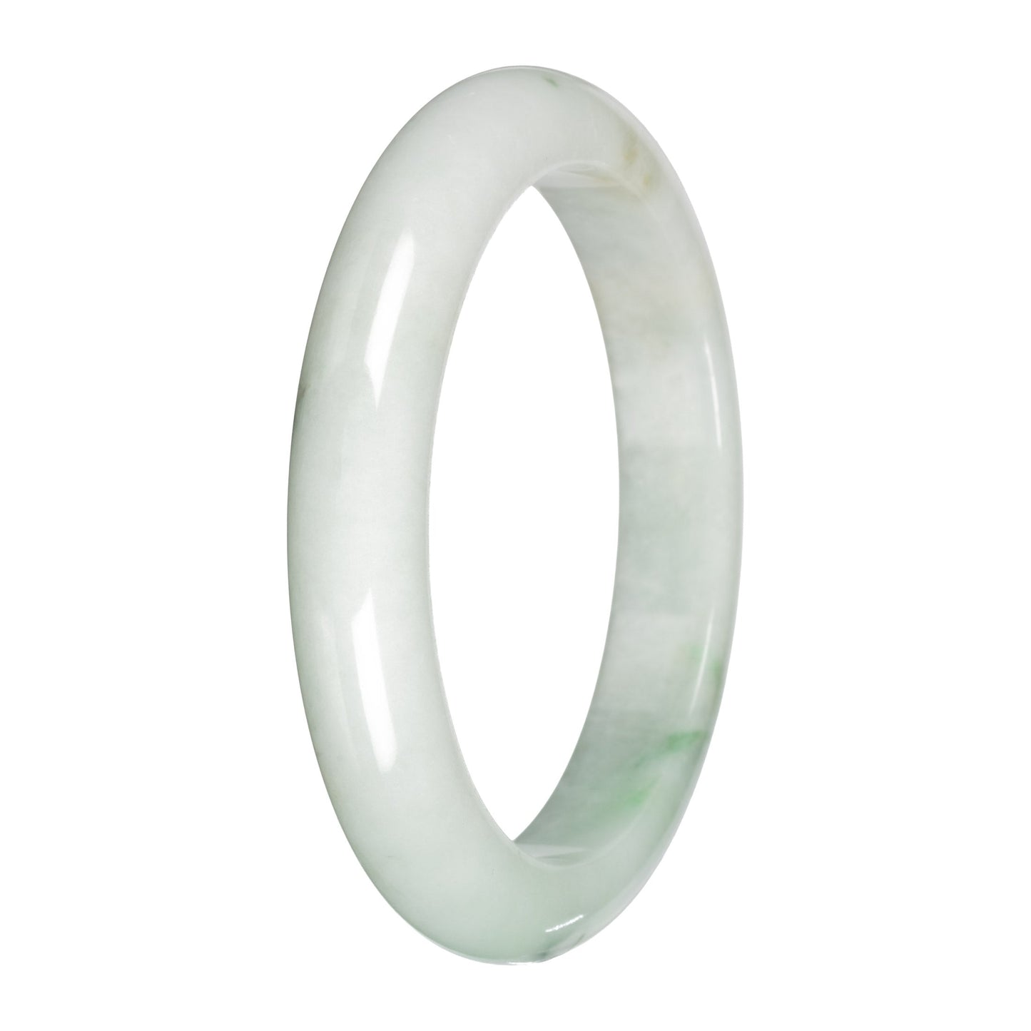 Real White with Light Green Pattern Burmese Jade Bangle - 59mm Half Moon