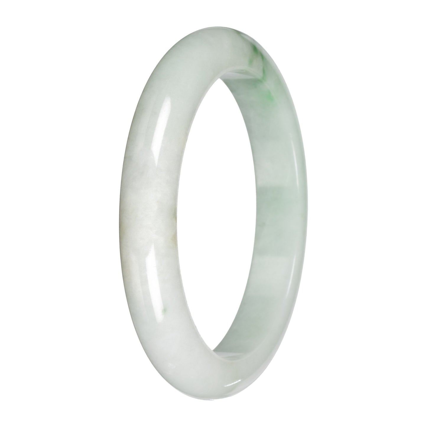 Real White with Light Green Pattern Burmese Jade Bangle - 59mm Half Moon