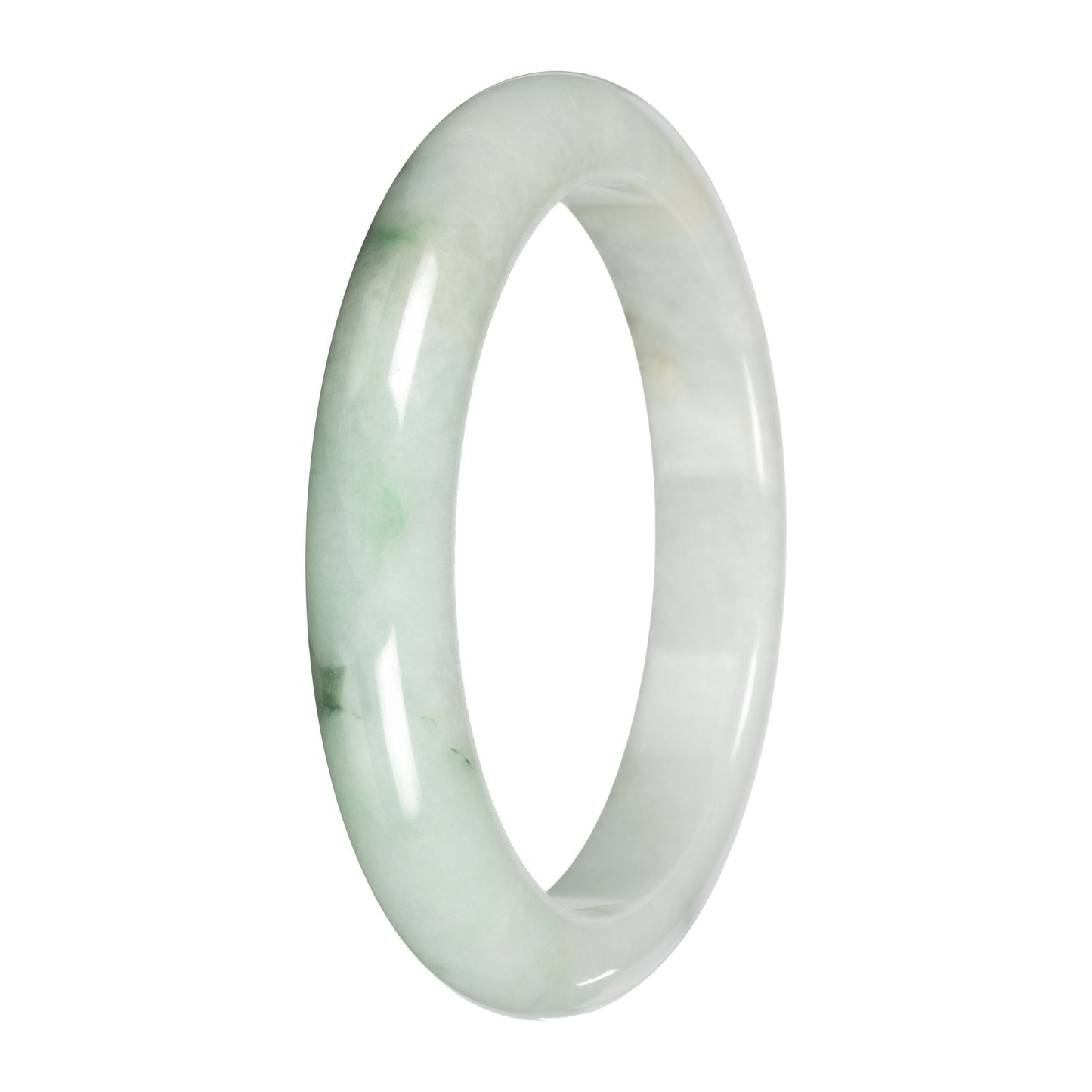 Real White with Light Green Pattern Burmese Jade Bangle - 59mm Half Moon