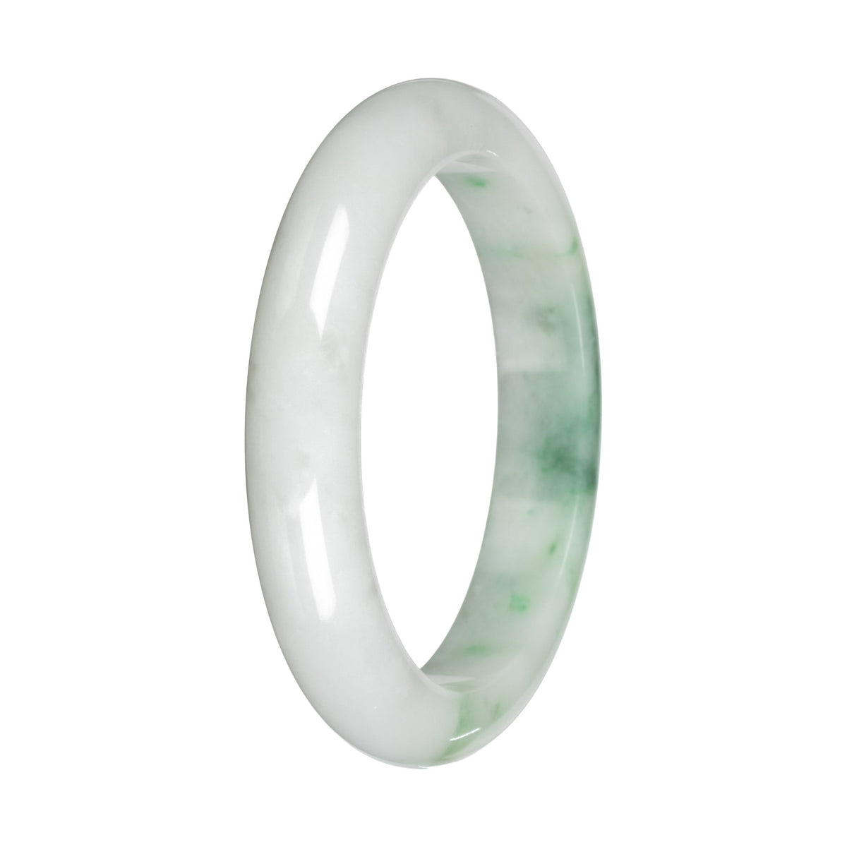 Grade A White with Apple Green Pattern Traditional Jade Bangle - 55mm Half Moon