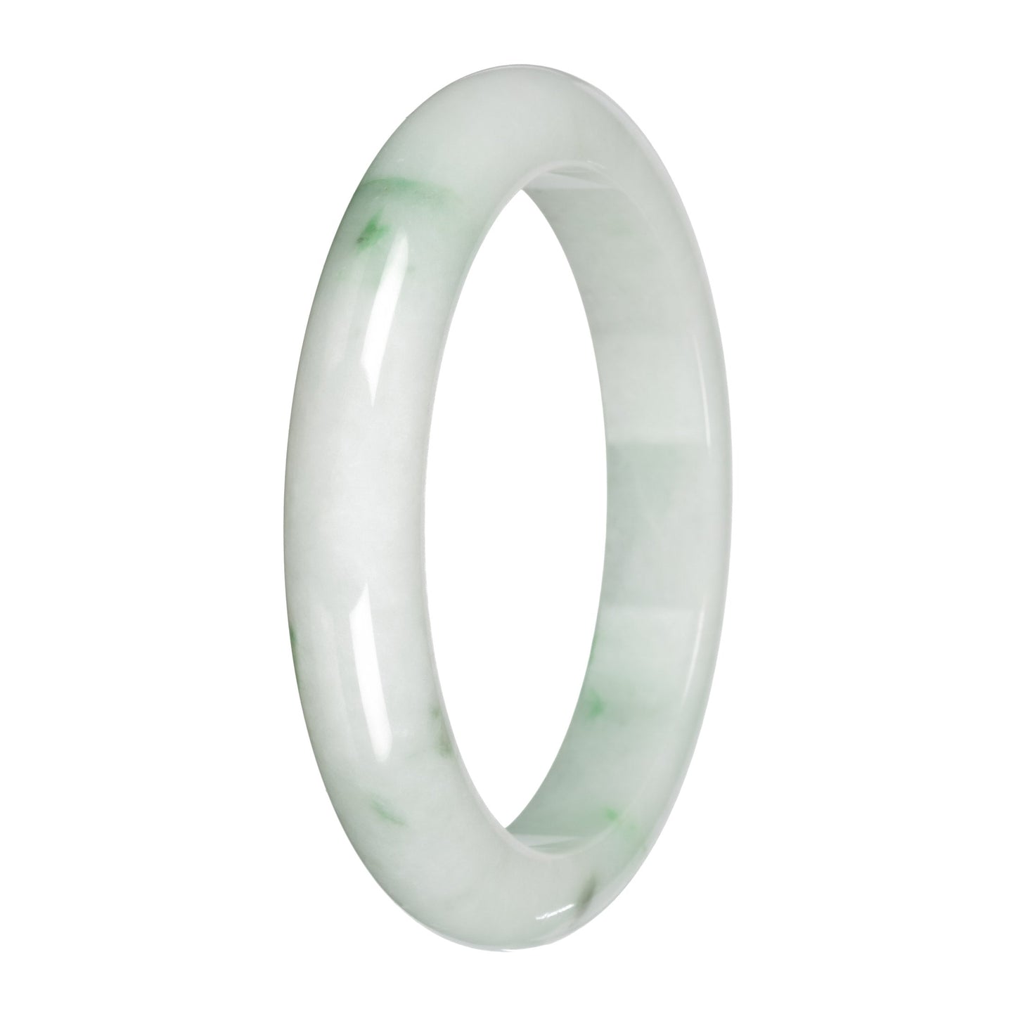 Genuine White with Apple Green and Olive Patches Traditional Jade Bangle Bracelet - 59mm Half Moon