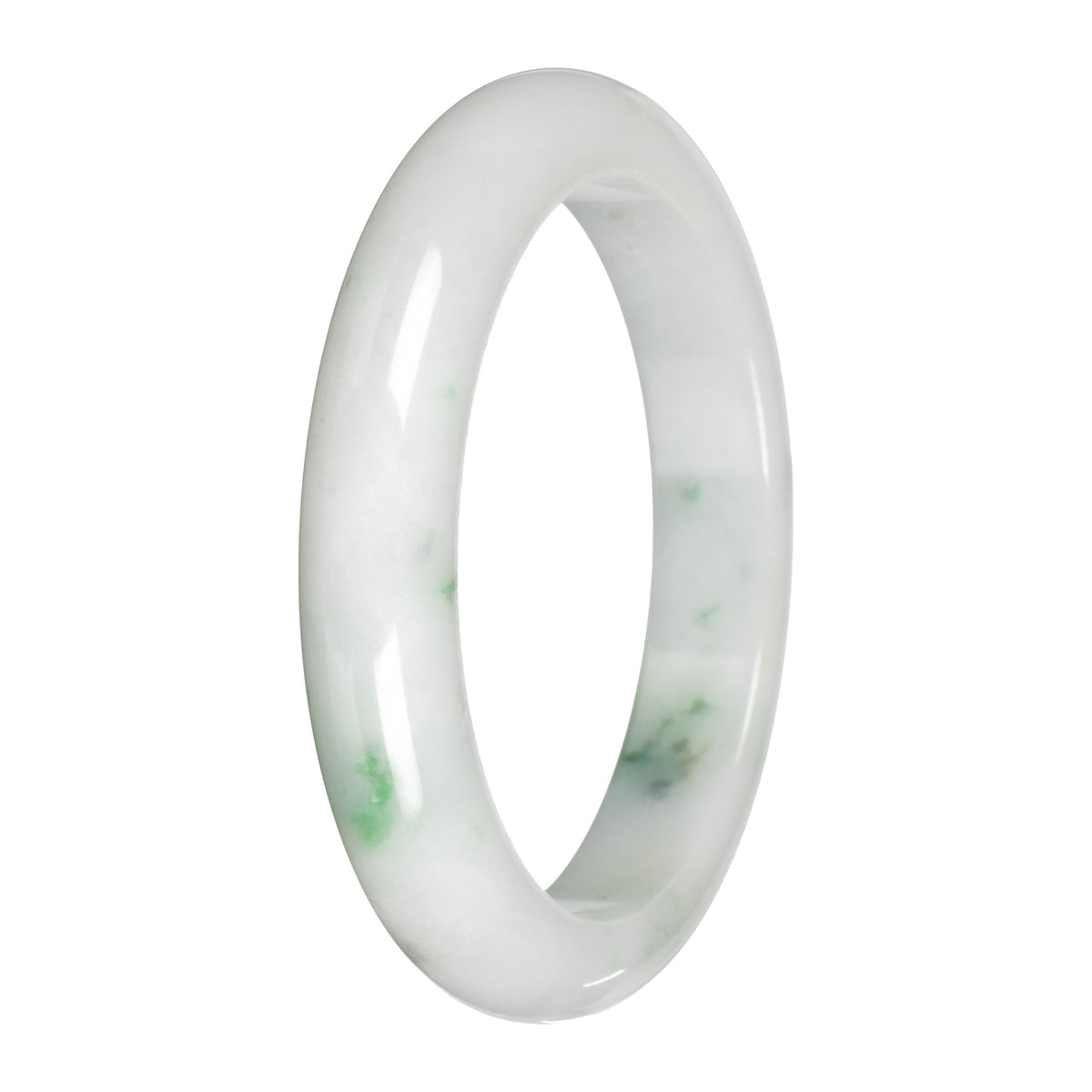 Authentic White with Apple Green Patches Traditional Jade Bangle - 59mm Half Moon