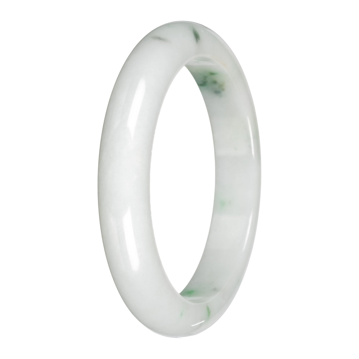 Authentic White with Apple Green Patches Traditional Jade Bangle - 59mm Half Moon