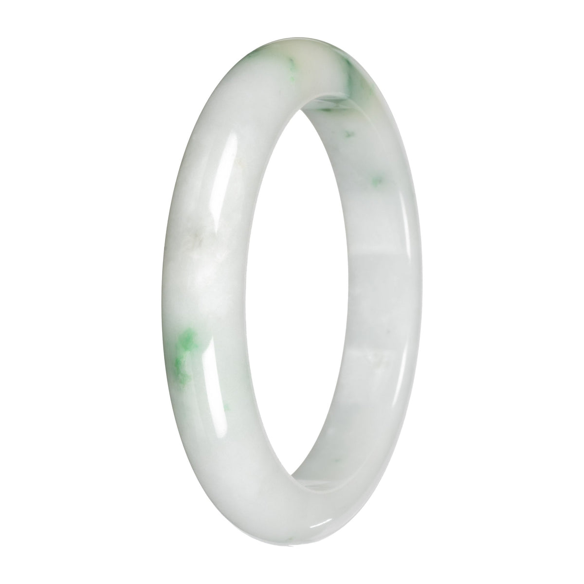 Authentic White with Apple Green Patches Traditional Jade Bangle - 59mm Half Moon