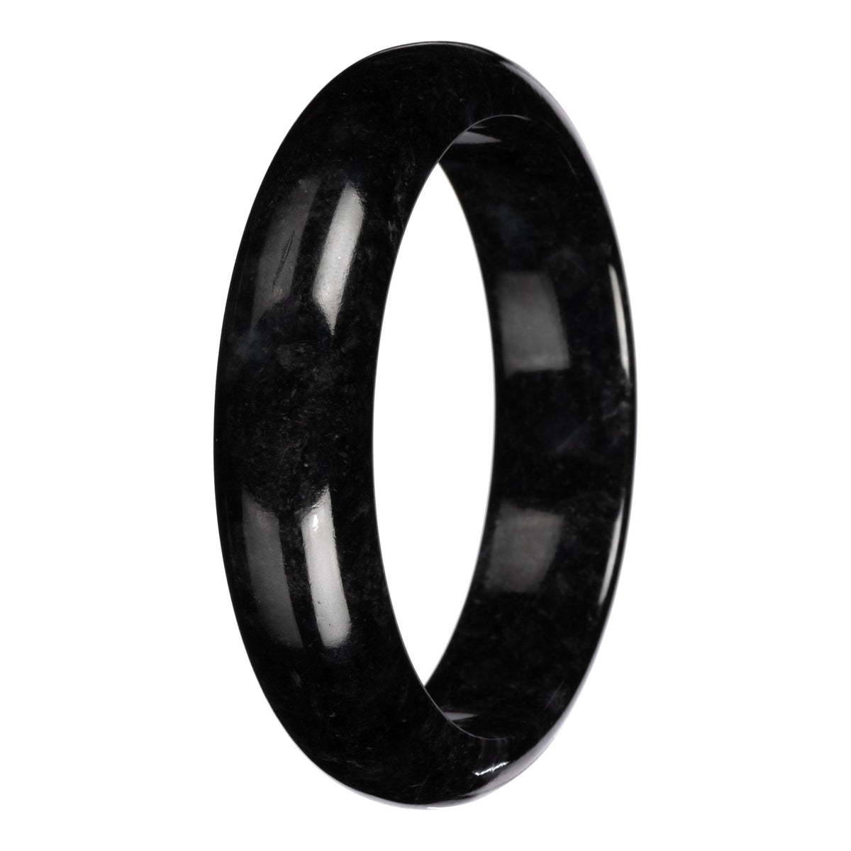 Natural Black with Dark Gray Pattern Burmese Jade Bangle Bracelet - 63mm Half Moon