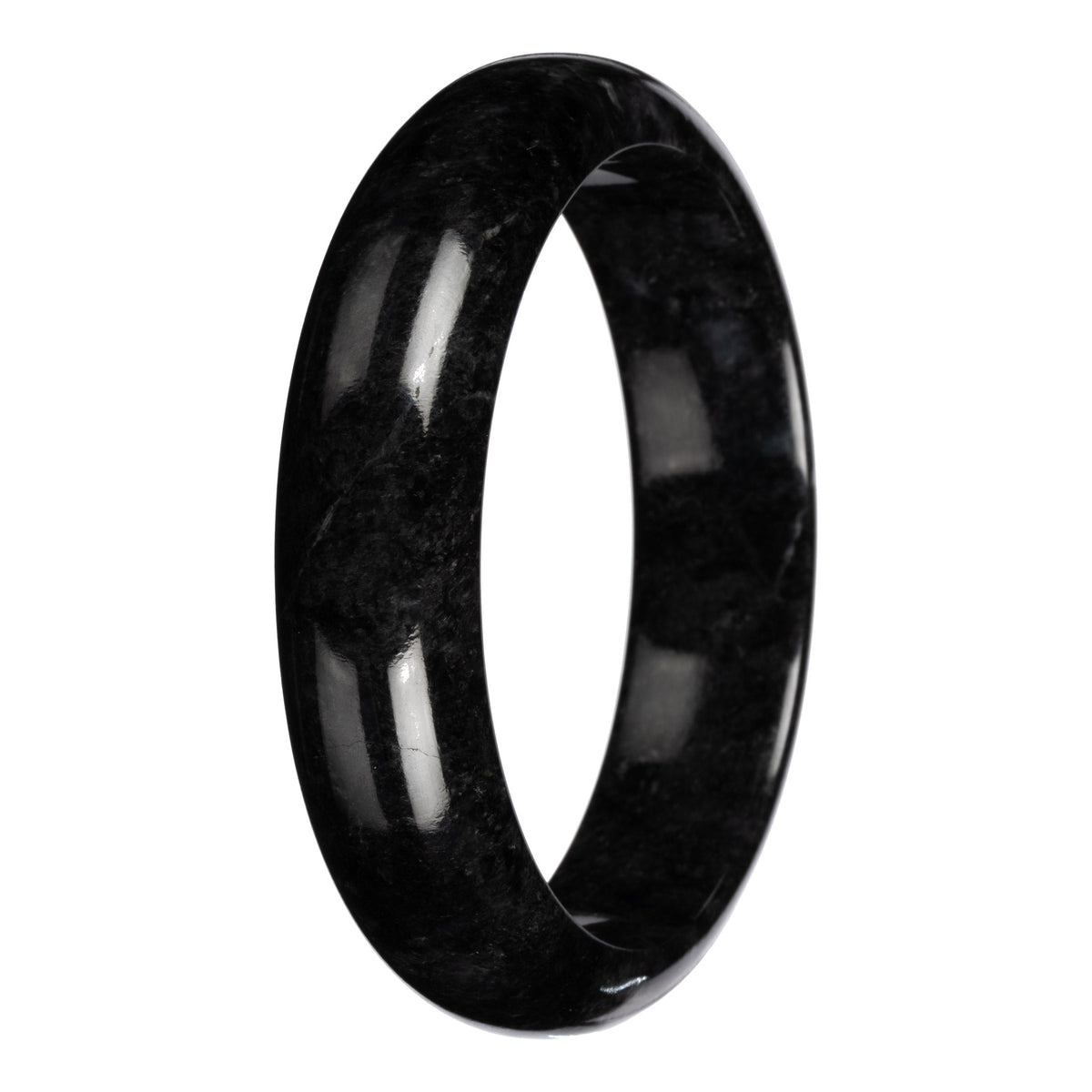 Natural Black with Dark Gray Pattern Burmese Jade Bangle Bracelet - 63mm Half Moon