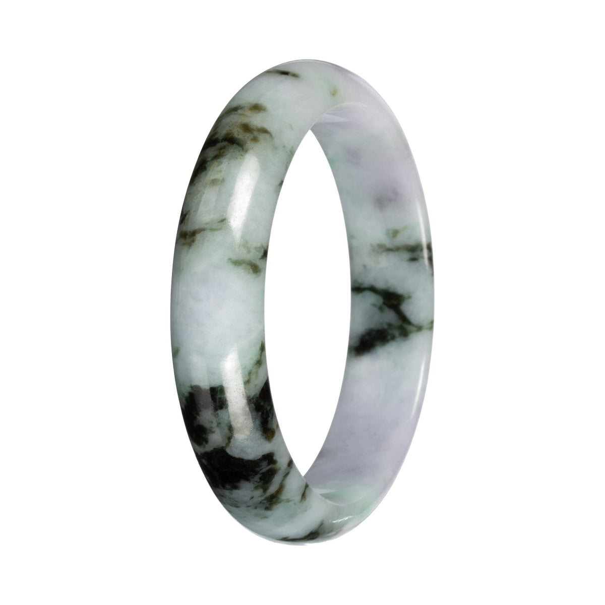 Genuine Light Lavender with Green Pattern Traditional Jade Bangle - 56mm Half Moon