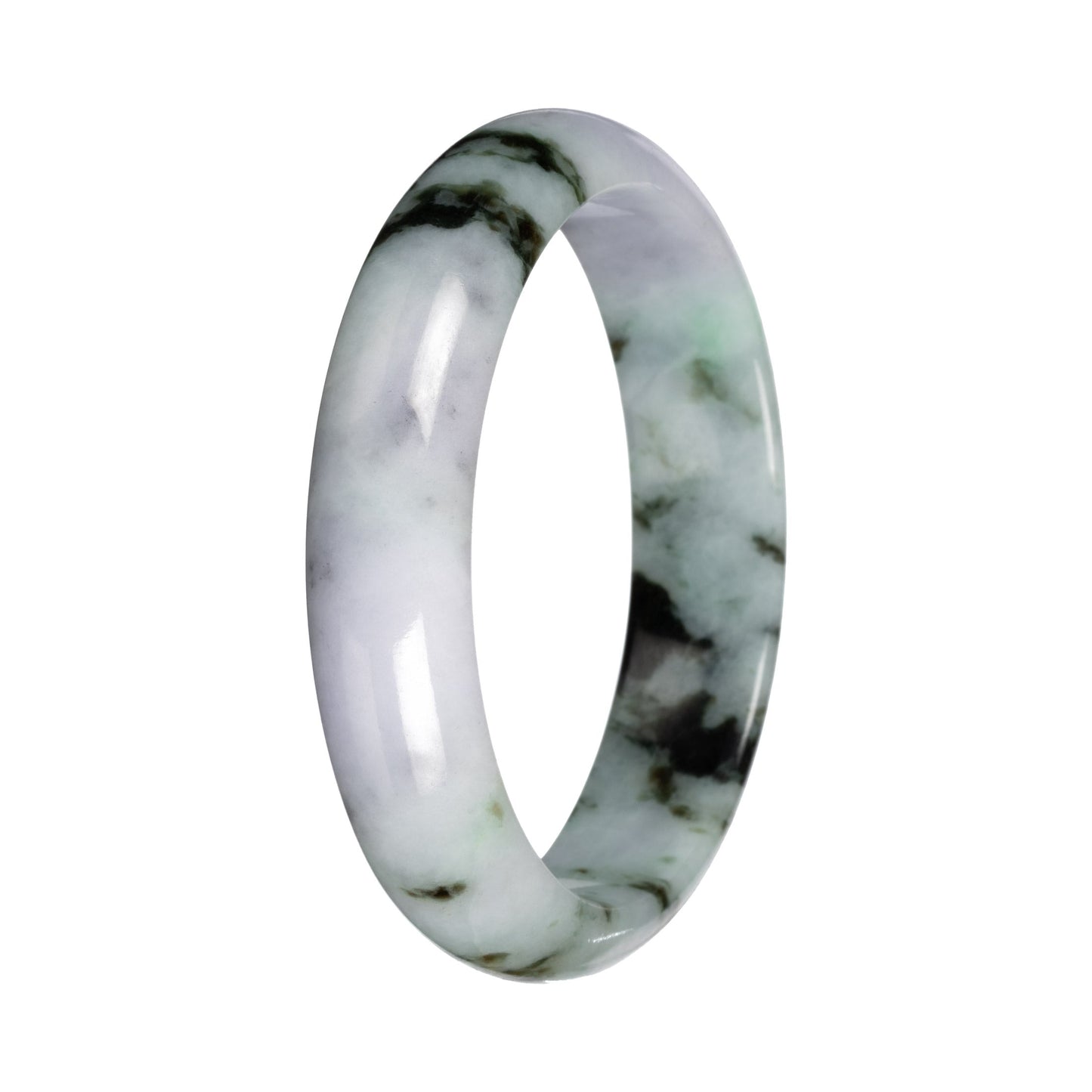 Genuine Light Lavender with Green Pattern Traditional Jade Bangle - 56mm Half Moon