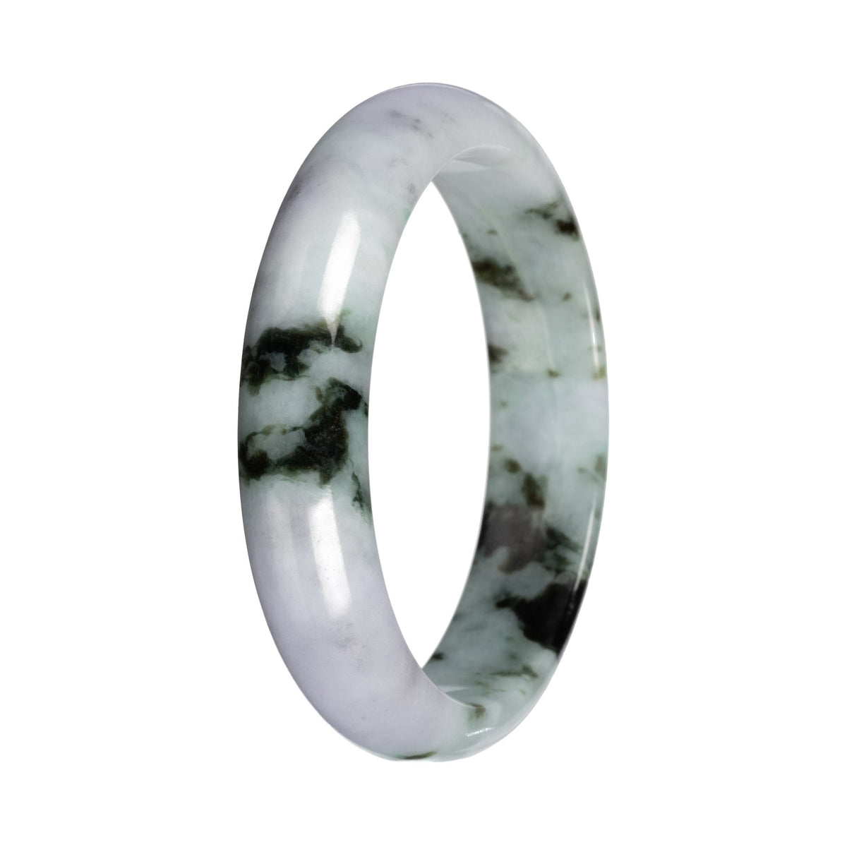 Genuine Light Lavender with Green Pattern Traditional Jade Bangle - 56mm Half Moon