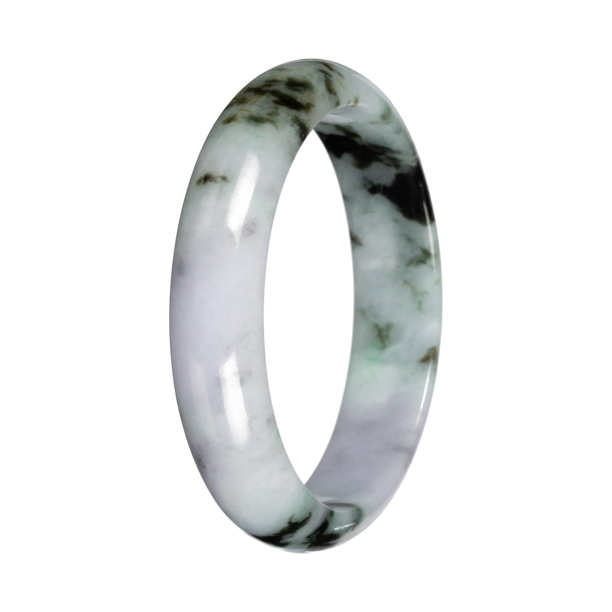Genuine Light Lavender with Green Pattern Traditional Jade Bangle - 56mm Half Moon