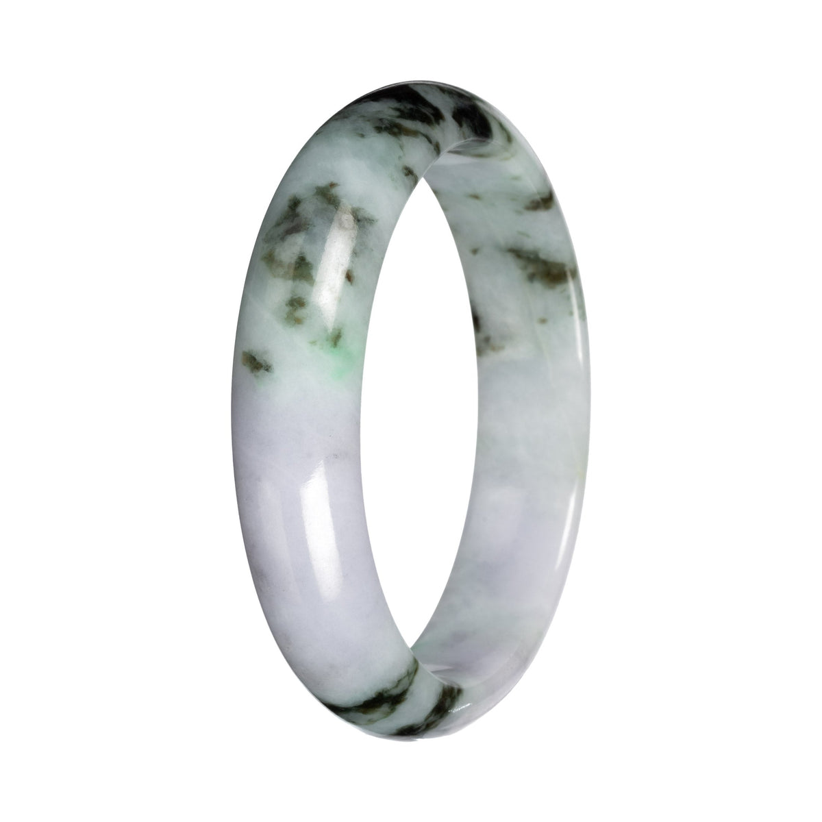 Genuine Light Lavender with Green Pattern Traditional Jade Bangle - 56mm Half Moon