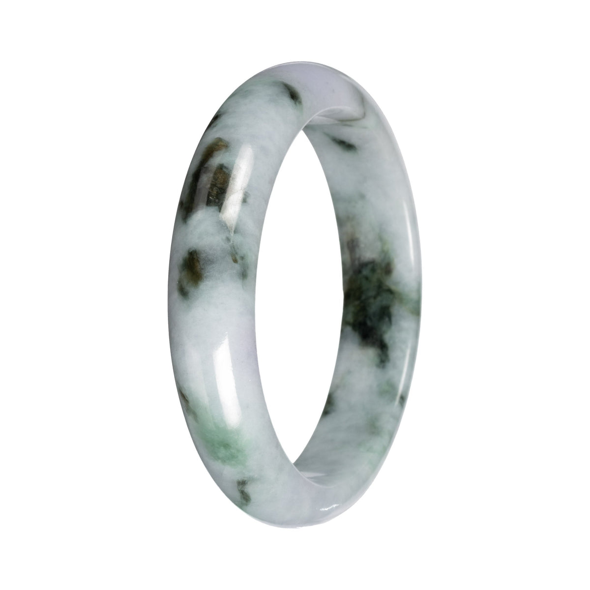 Grade A Gray with Deep Green Pattern Jadeite Jade Bangle - 54mm Half Moon