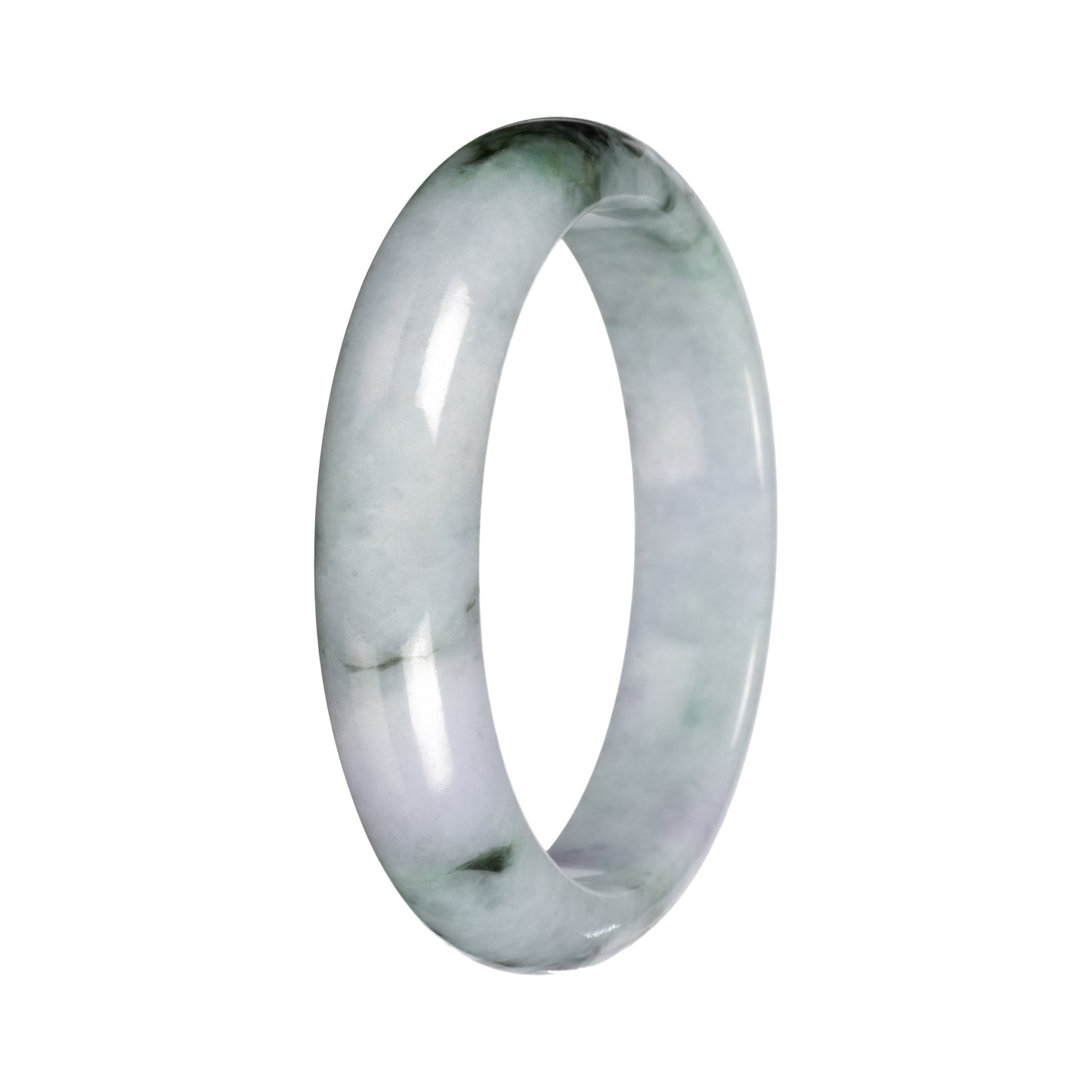 Grade A Gray with Deep Green Pattern Jadeite Jade Bangle - 54mm Half Moon
