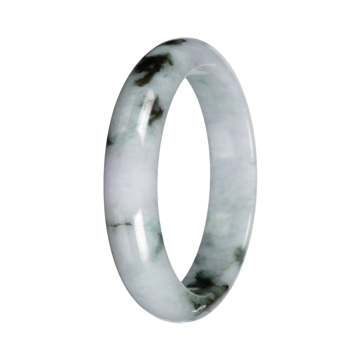 Grade A Gray with Deep Green Pattern Jadeite Jade Bangle - 54mm Half Moon